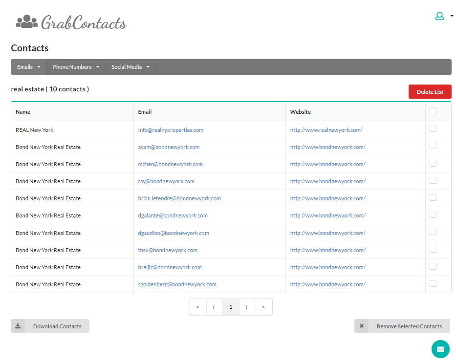 GrabContacts Contact Lists