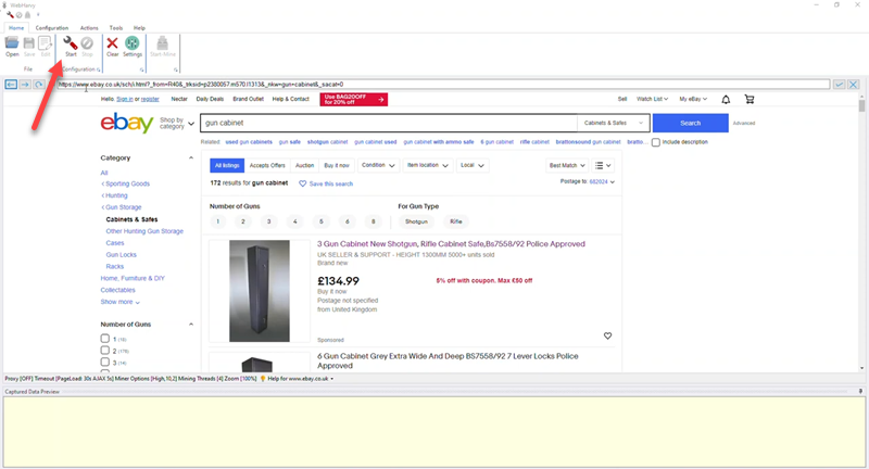 load ebay product listings within WebHarvy