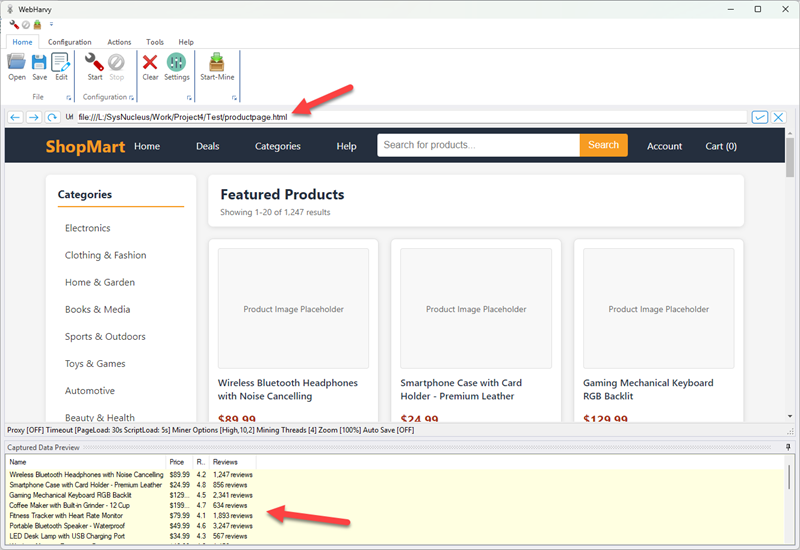 Paste URL in WebHarvy