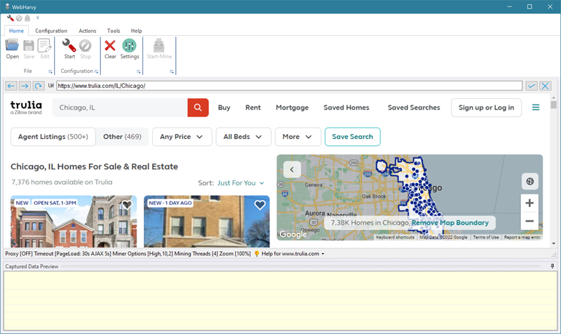 Trulia website loaded within WebHarvy