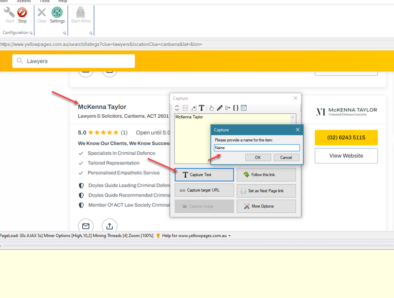 select data to scrape from yellow pages listing
