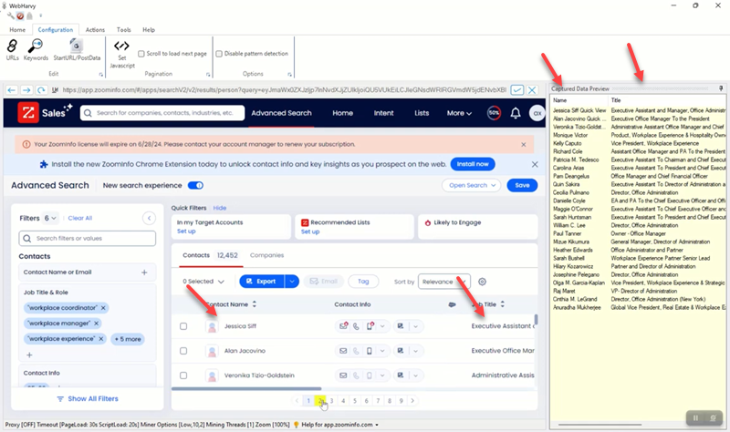 ZoomInfo Scraping Data Selection