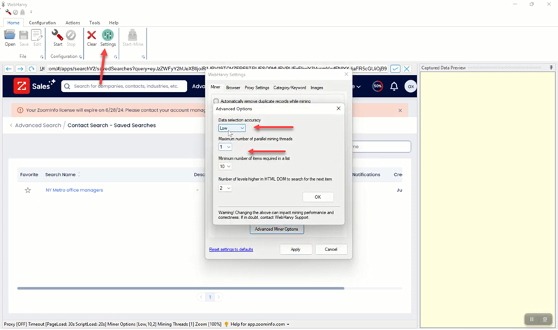 ZoomInfo Scraping Settings