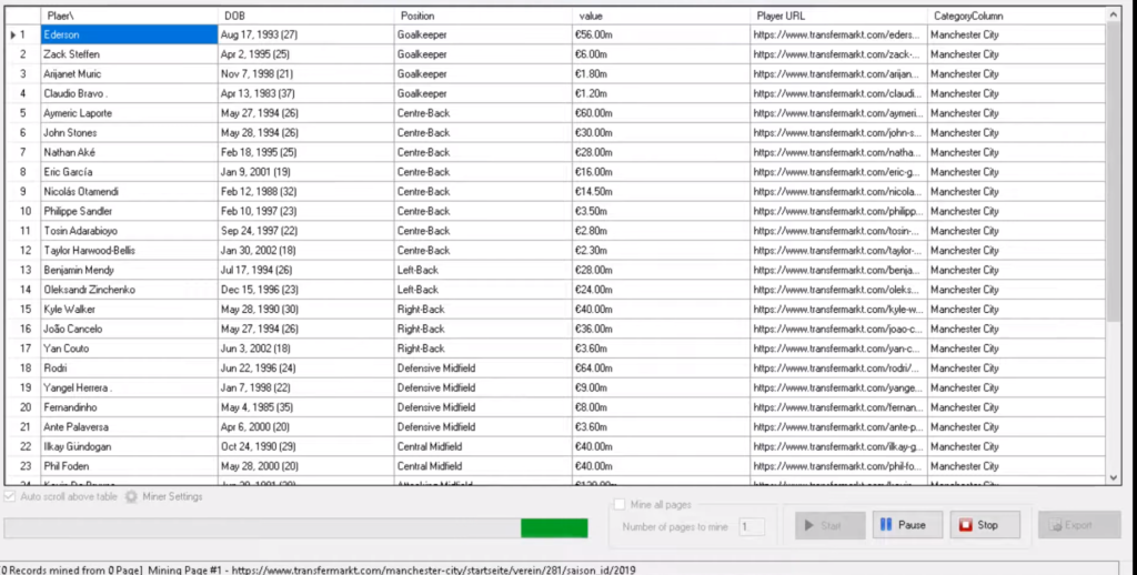 scraping data from transfermarkt