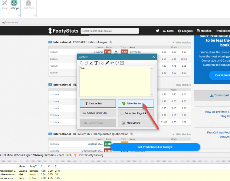 How to scrape Match stats from Soccerstats website listings and