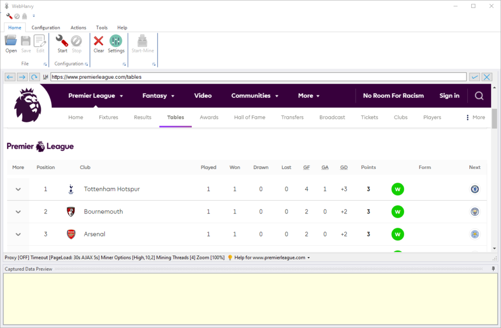 I want to import some soccer stats into excel - How to? - Web Scraper