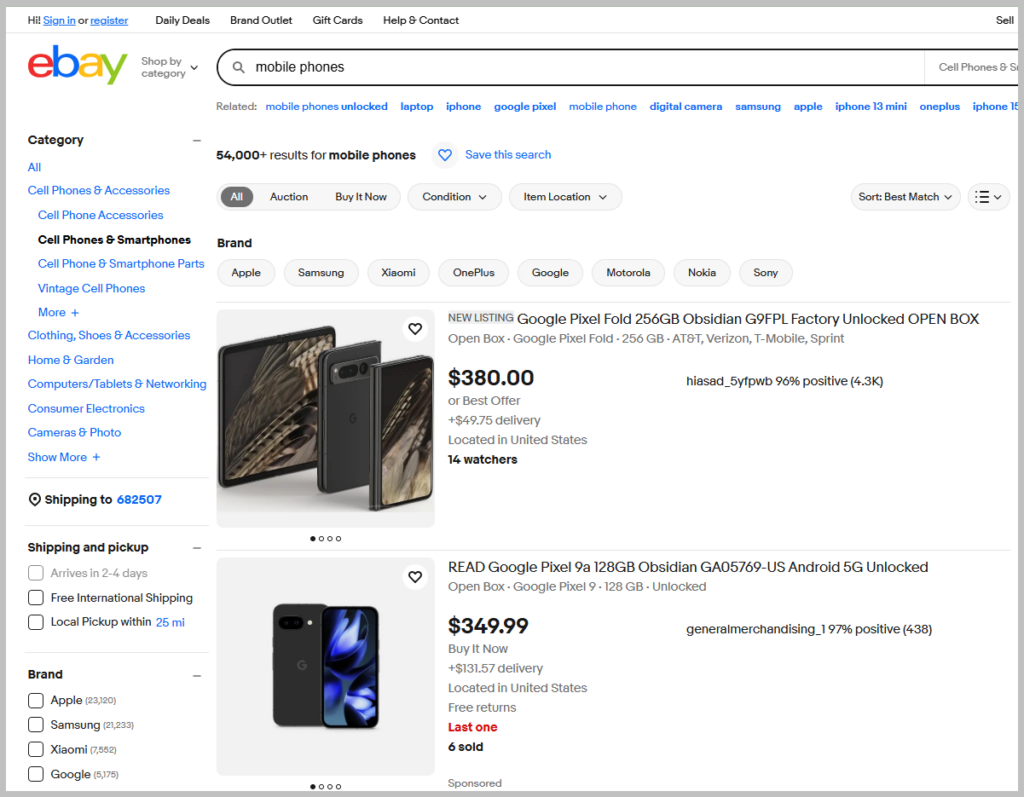 eBay Search Results - Product Listing Page