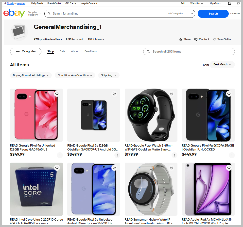 eBay Seller Profile Page