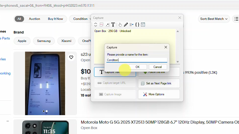 Selecting Data from eBay Search Results Page for extraction