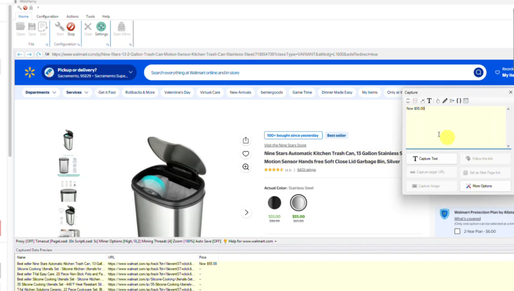 walmart selecting data to scrape