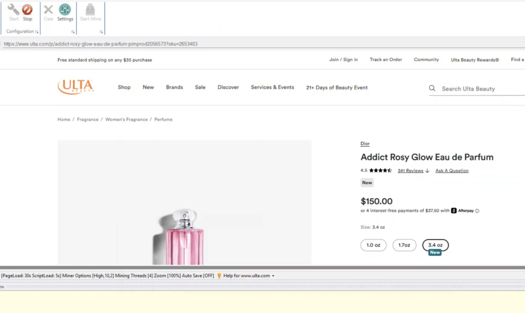 ulta.com product page loaded in WebHarvy