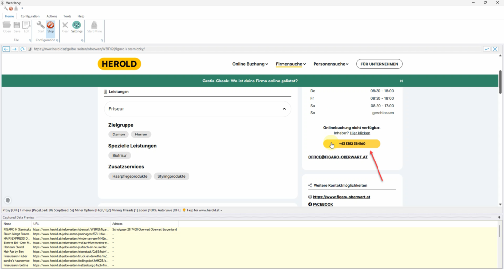 herold.at scraping - viewing phone number