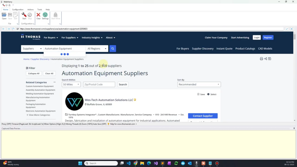 scraping thomasnet supplier data - loading the supplier category page