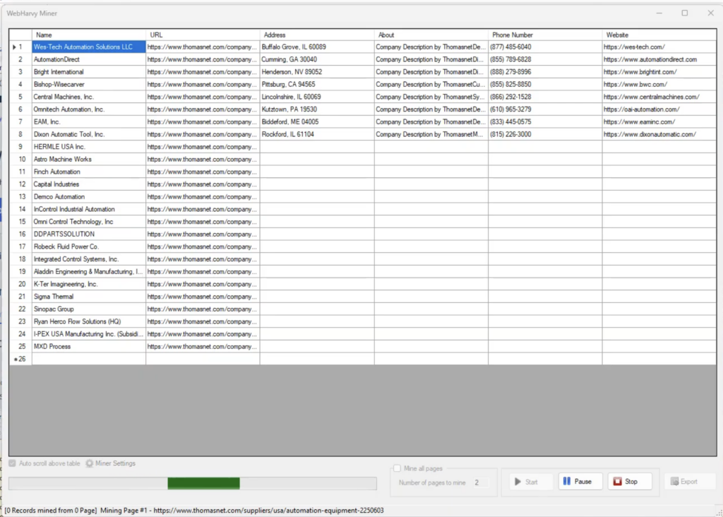 Thomasnet Scraper - Mining Data