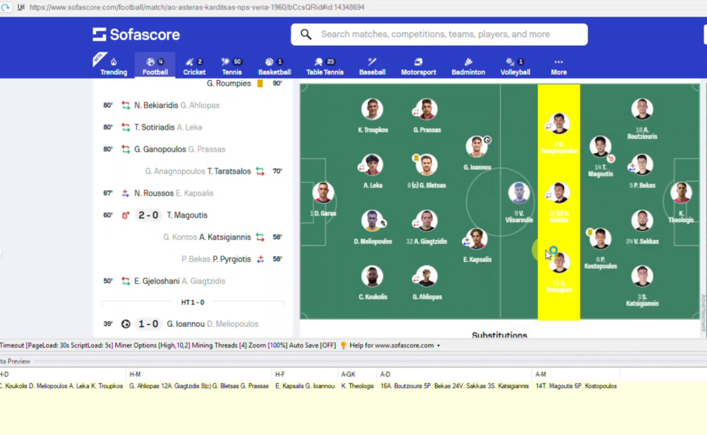 Scraping SofaScore Team Lineup
