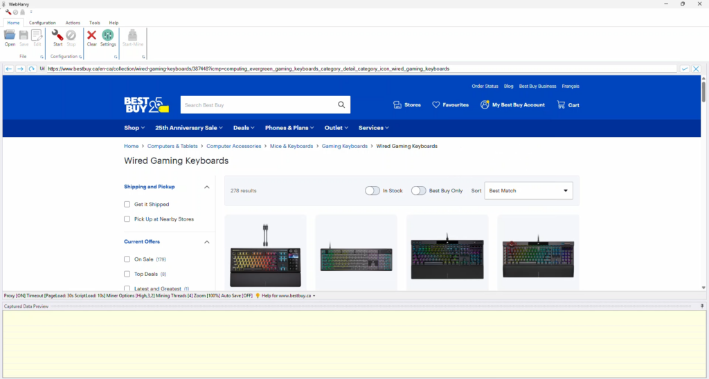 BestBuy website loaded within WebHarvy for Web Scraping