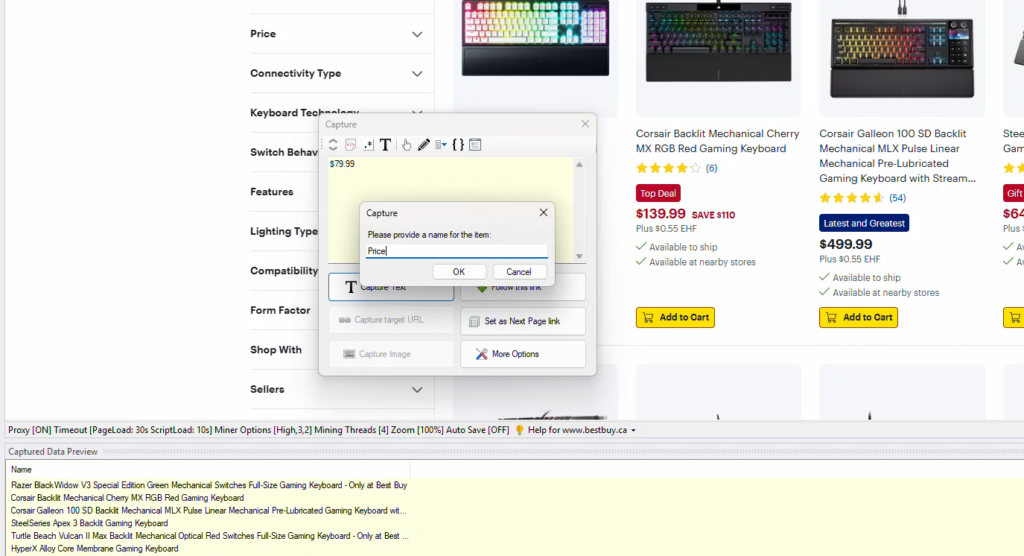 Select Data to Scrape from BestBuy website