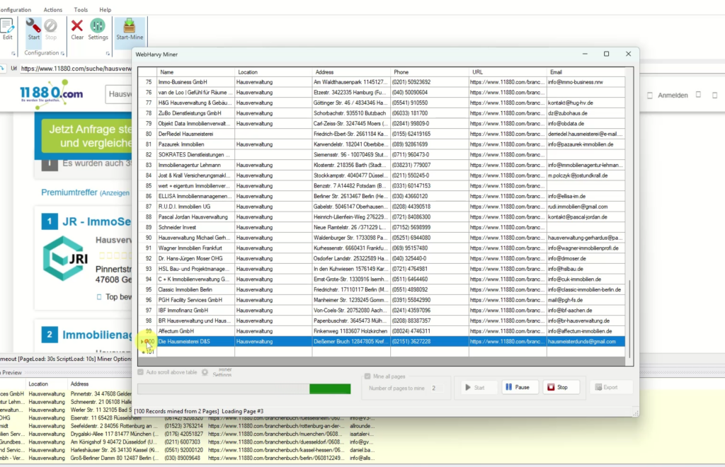scraping business contact data from 11880.com 