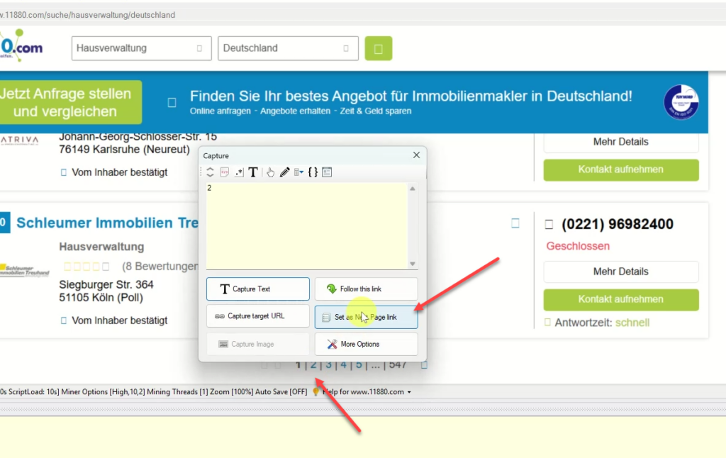 11880.com scraping - pagination - scraping data from multiple pages