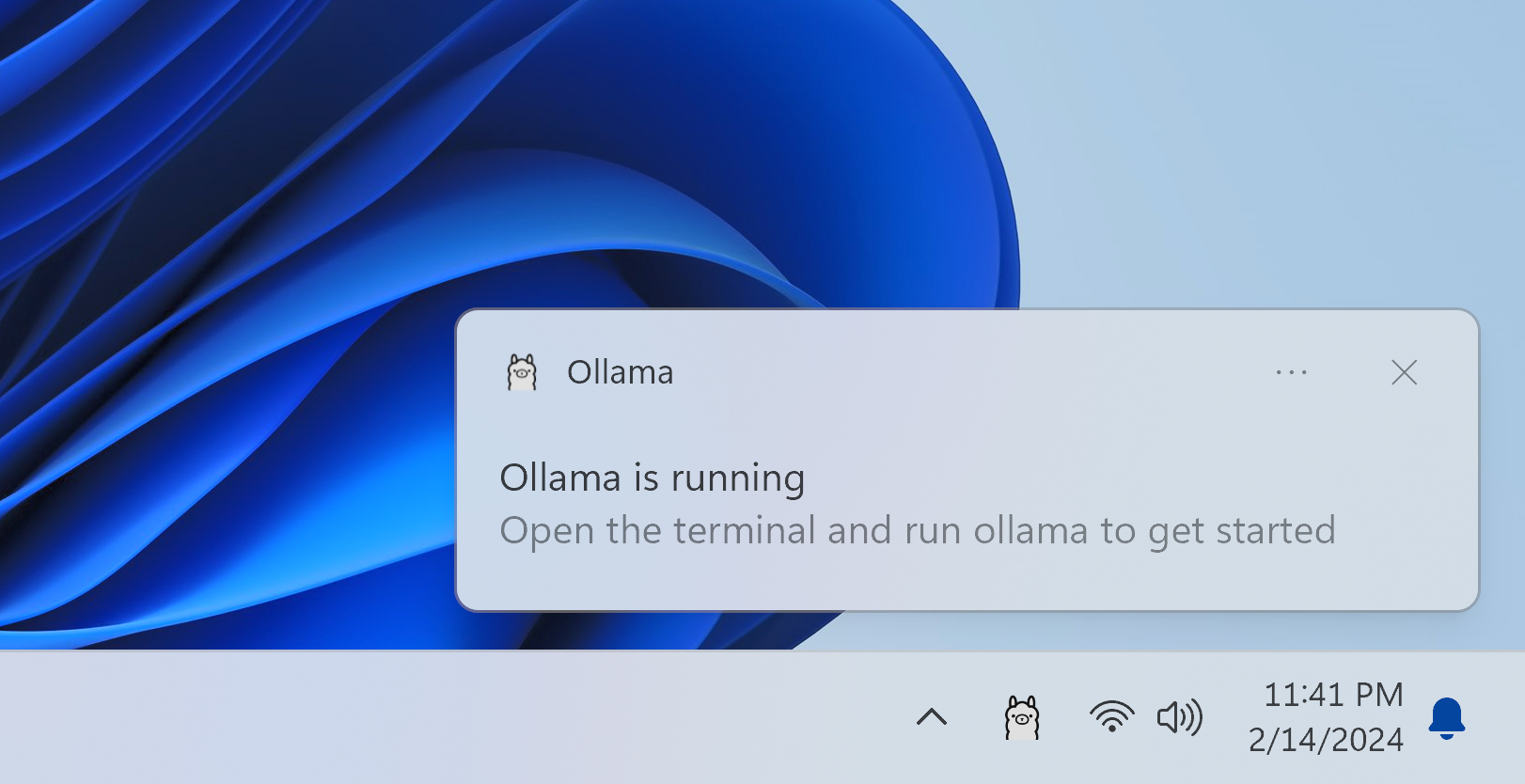 Ollama running in Windows system tray